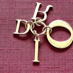 CHRISTIAN DIOR Auth. LOGO Gold Tone Keyring Charm Key Chain